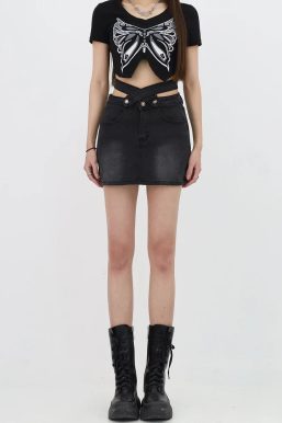 Grunge Denim Cross Belt Mini Skort