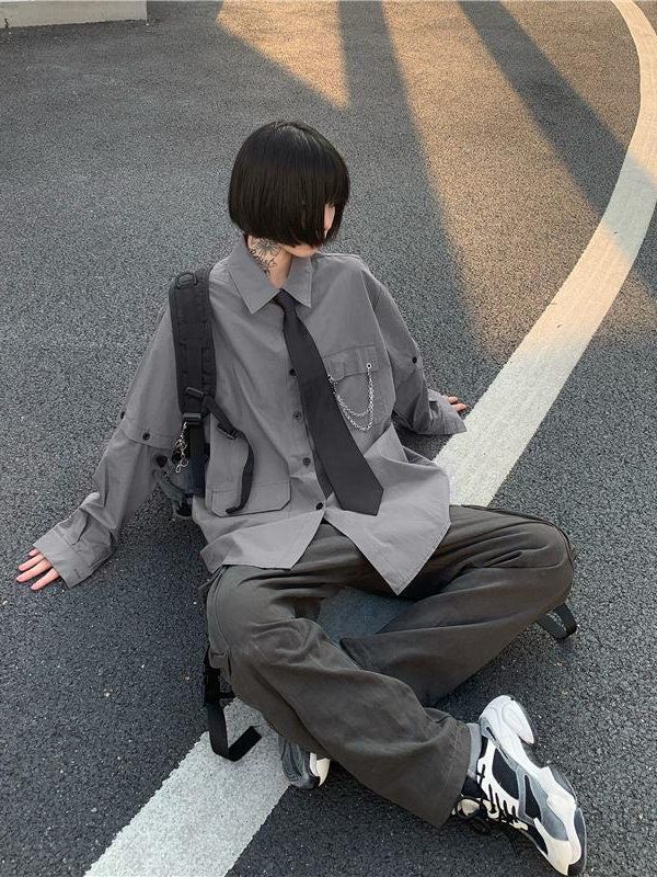 Grunge Detachable Sleeve Shirt