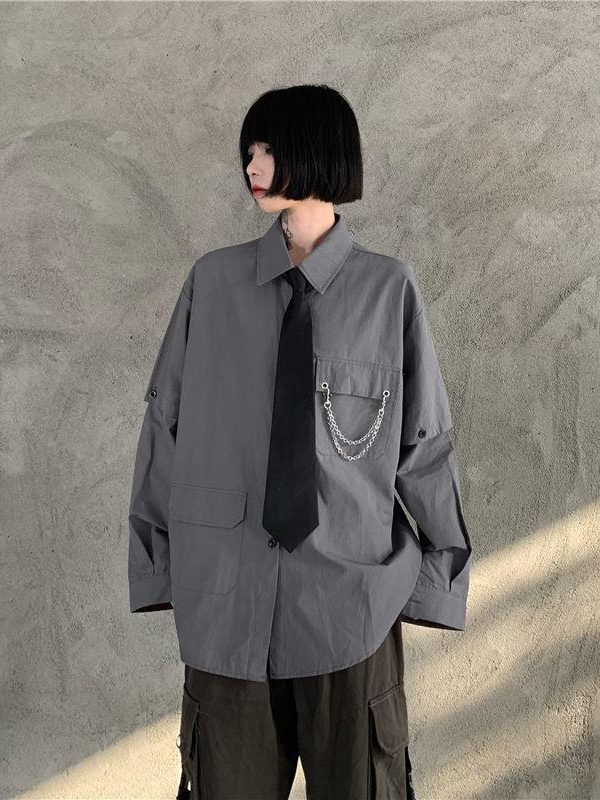 Grunge Detachable Sleeve Shirt