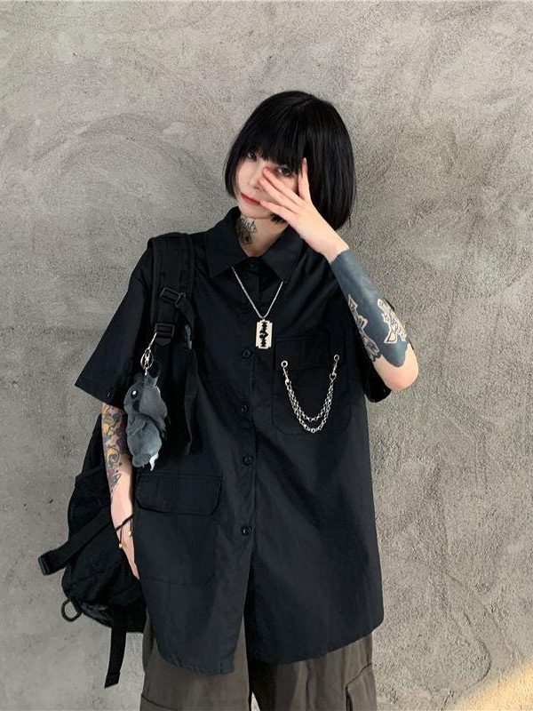 Grunge Detachable Sleeve Shirt