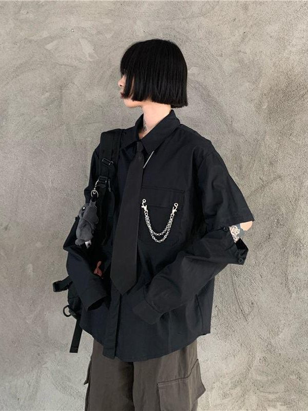 Grunge Detachable Sleeve Shirt