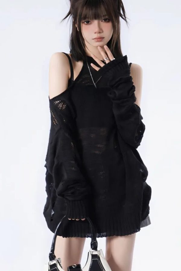 Grunge Distressed Cut-Out Fine Knitted Sweater