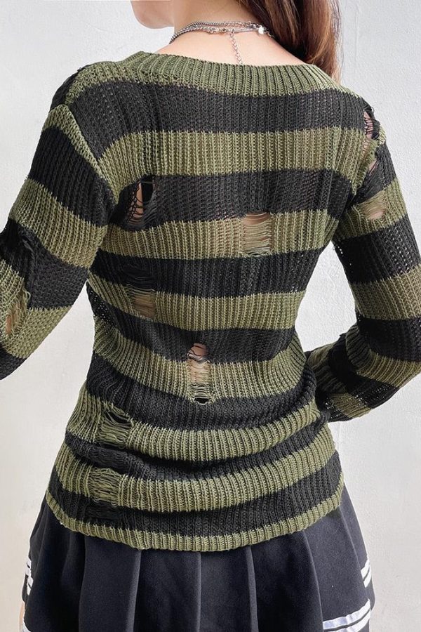 Grunge Distressed Striped Sweater