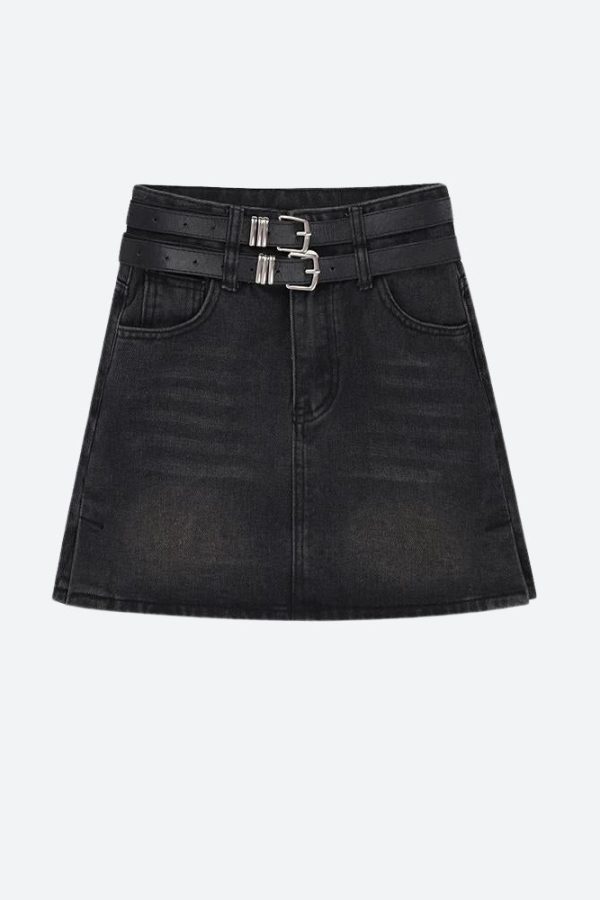 Grunge Double Belt Loop Denim Mini Skirt