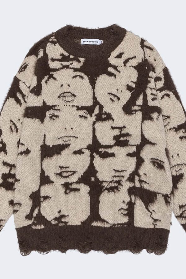 Grunge Face Pullover Sweater