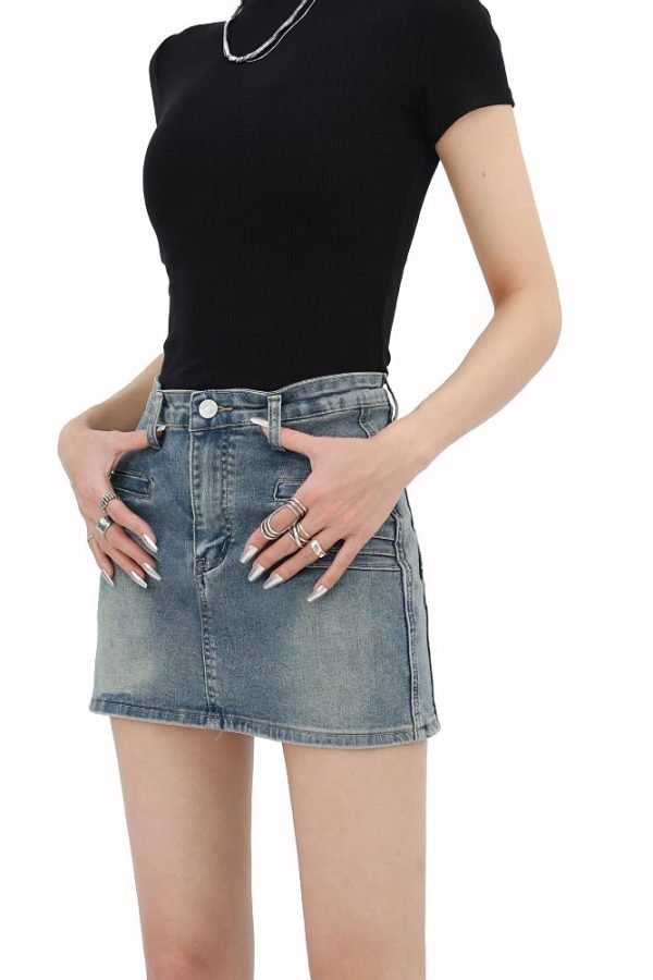 Grunge Fake Pocket Denim Mini Skirt