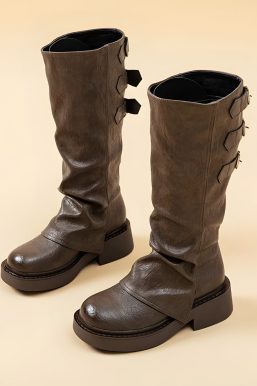 Grunge Faux Leather Belted Boots