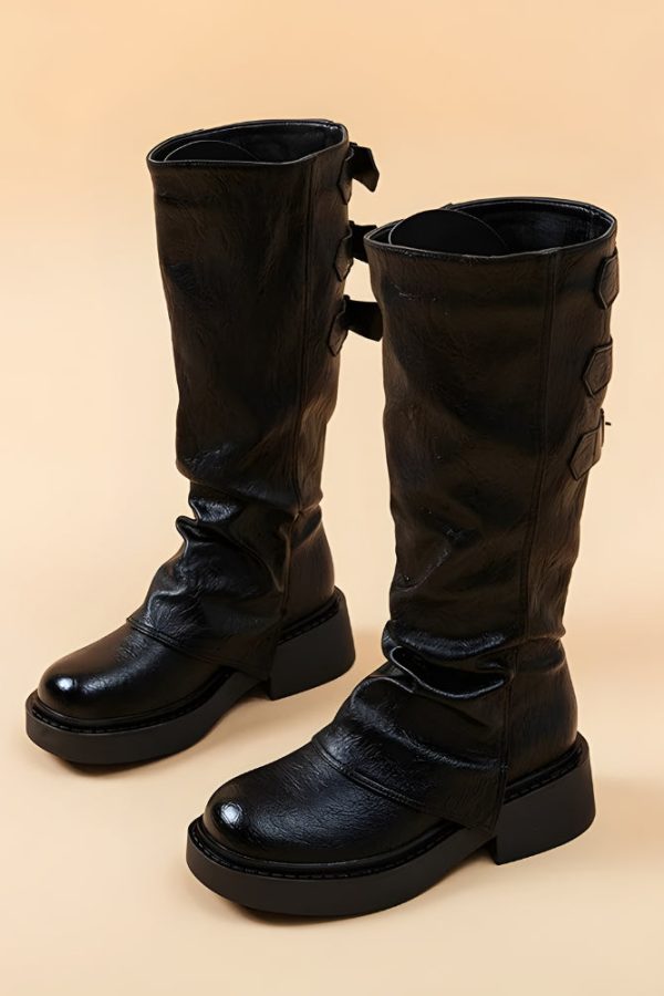 Grunge Faux Leather Belted Boots