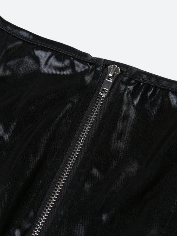 Grunge Faux Leather Crop Corset Top