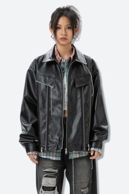 Grunge Faux Leather Jacket