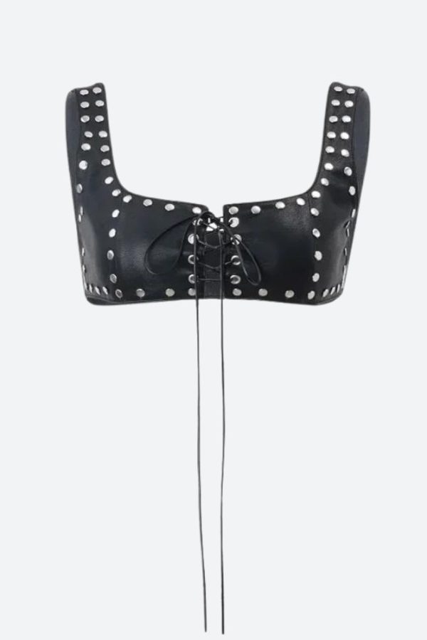 Grunge Faux Leather Lace Up Crop Top