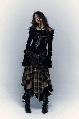 Grunge Faux Leather Plaid Midi Skirt