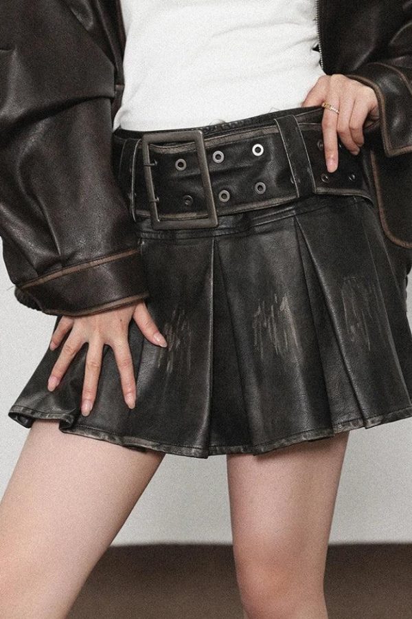 Grunge Faux Leather Pleated Mini Skirt