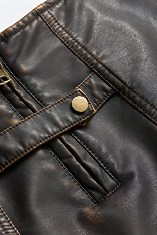 Grunge Faux Leather Slit Mini Skort