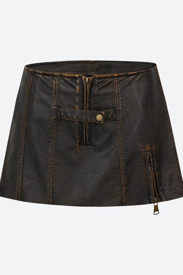 Grunge Faux Leather Slit Mini Skort