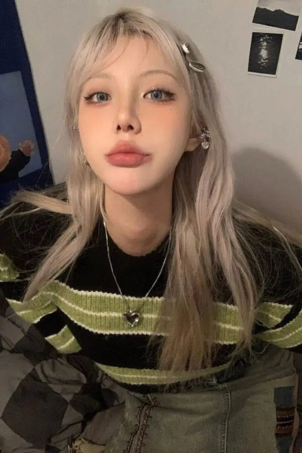 Grunge Green Striped Crop Sweater