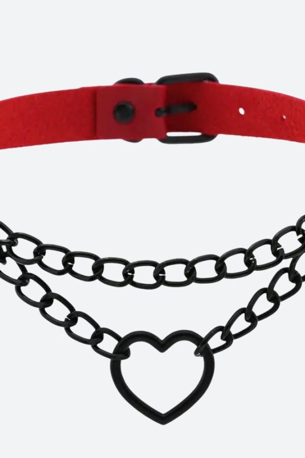 Grunge Heart Belted Choker Necklace