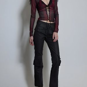 Grunge Lace Up Sheer Top