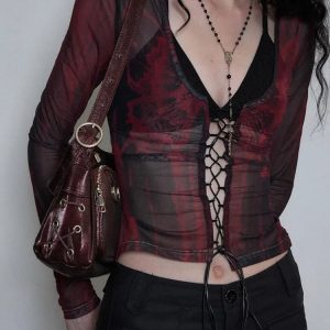 Grunge Lace Up Sheer Top