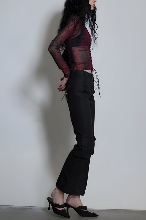 Grunge Lace Up Sheer Top