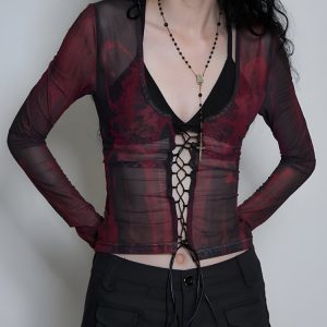 Grunge Lace Up Sheer Top