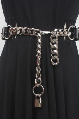Grunge Lock Faux Leather Chain Belt