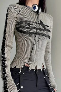 Grunge Long Sleeve Distressed Top