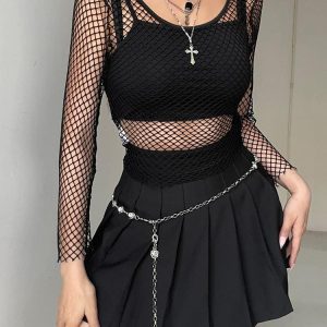 Grunge Long Sleeve Fishnet Top