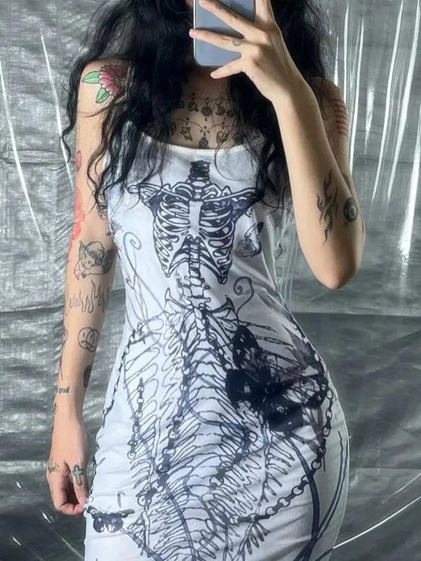 Grunge Mermaid Skeleton Maxi Dress