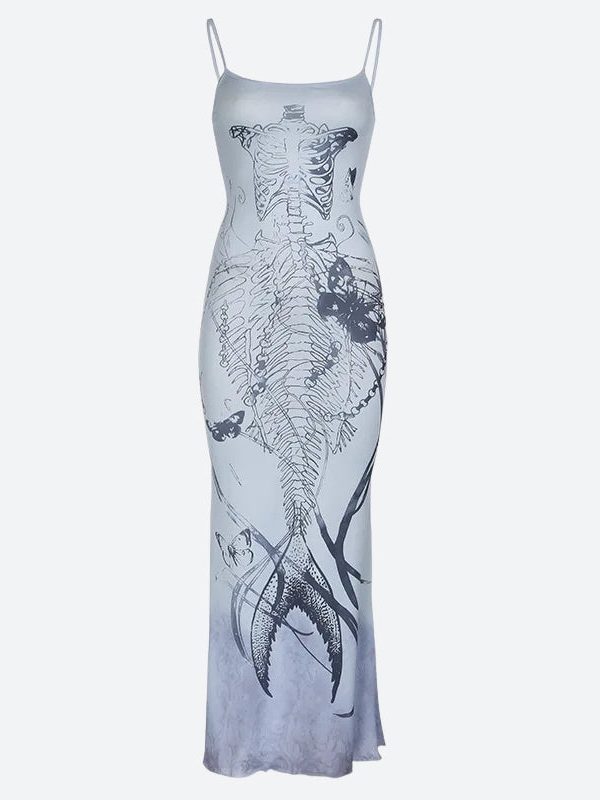 Grunge Mermaid Skeleton Maxi Dress