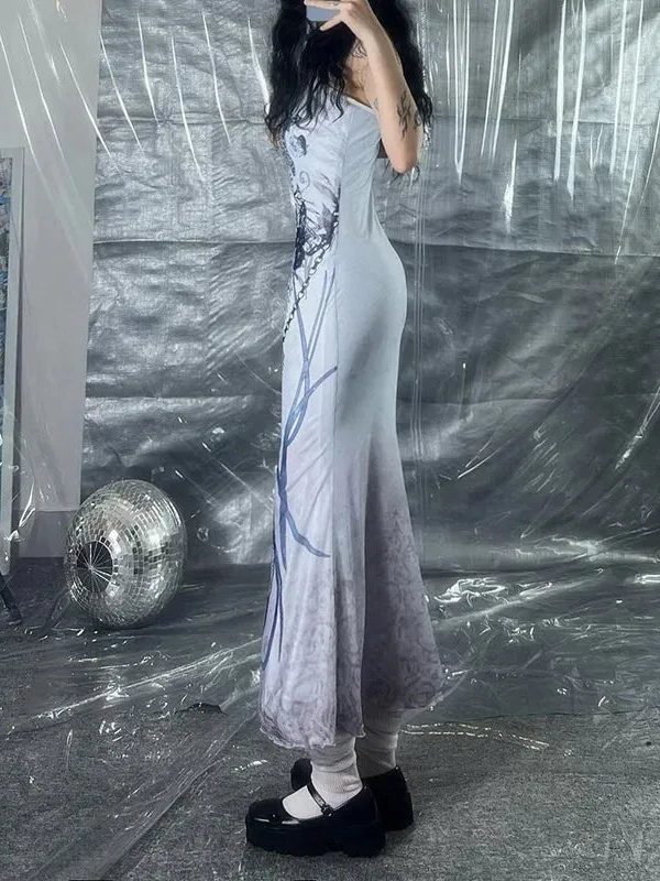 Grunge Mermaid Skeleton Maxi Dress