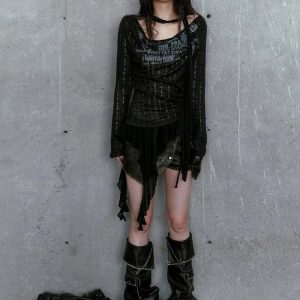 Grunge Neck Tie Ruffled Top