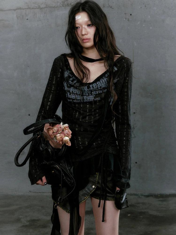 Grunge Neck Tie Ruffled Top Grunge Neck Tie Ruffled Top