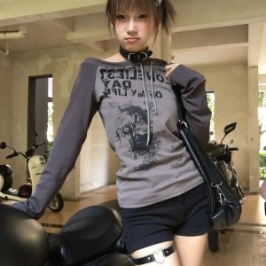 Grunge One Shoulder Drawstring Top