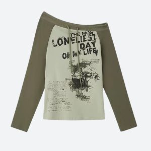 Grunge One Shoulder Drawstring Top