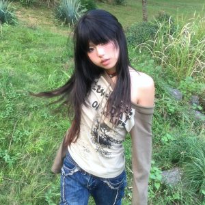 Grunge One Shoulder Drawstring Top