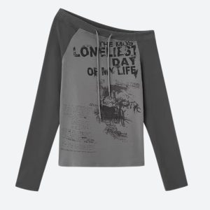 Grunge One Shoulder Drawstring Top