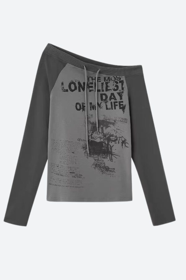 Grunge One Shoulder Drawstring Top