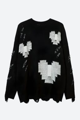 Grunge Pixel Hearts Knitted Sweater