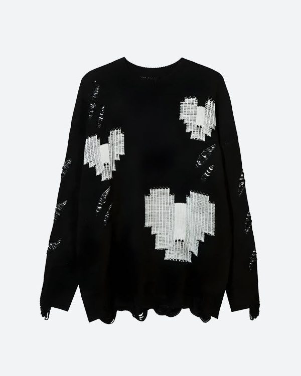 Grunge Pixel Hearts Knitted Sweater