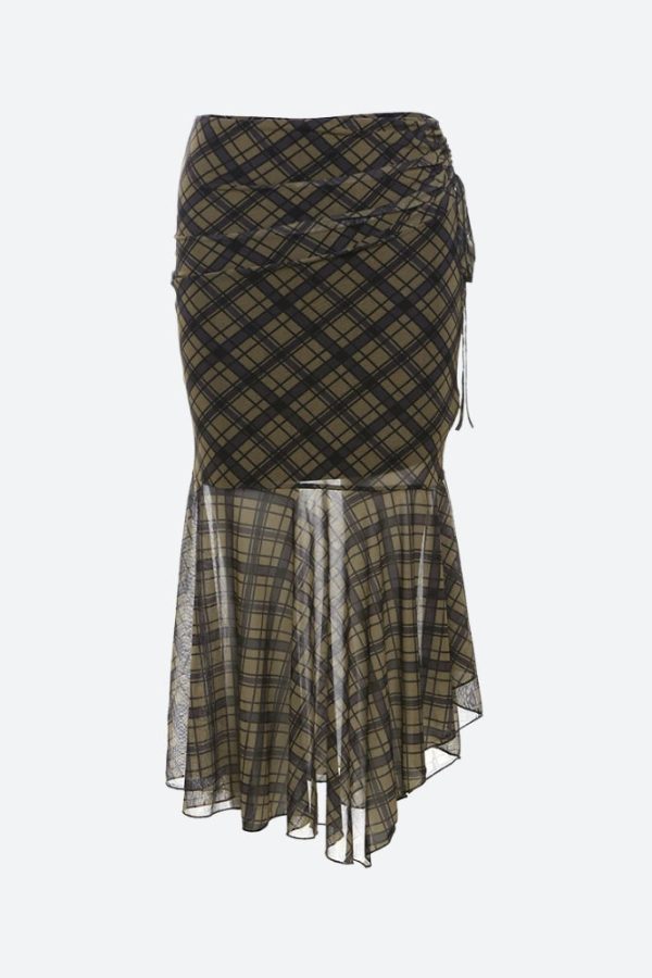 Grunge Plaid Mesh Midi Skirt