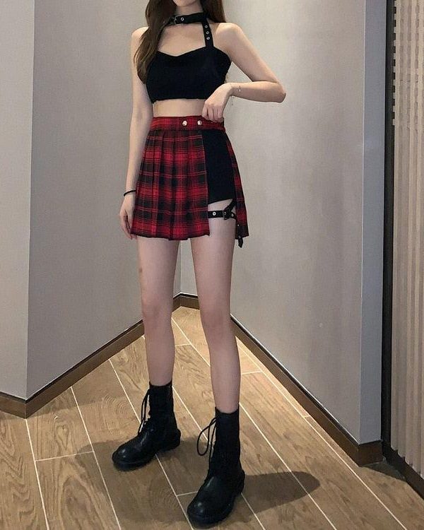 Grunge Plaid Mini Skort