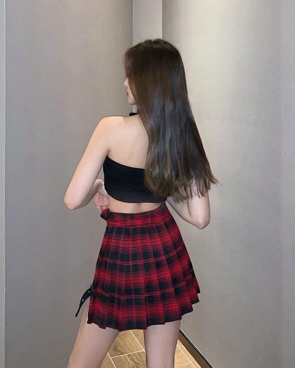 Grunge Plaid Mini Skort