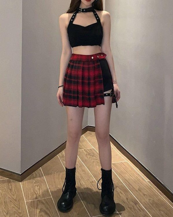 Grunge Plaid Mini Skort