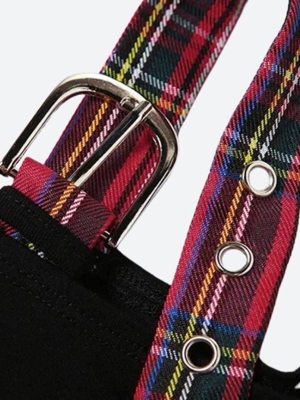 Grunge Plaid Star Patch Top