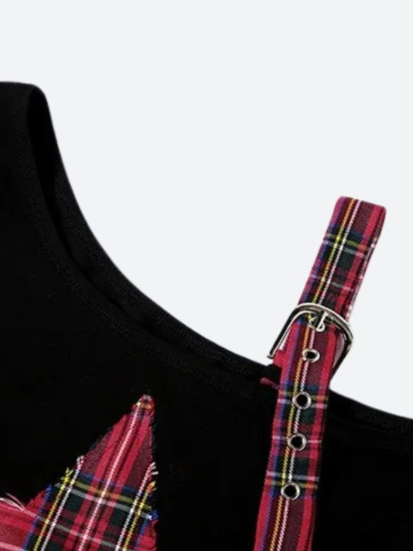 Grunge Plaid Star Patch Top