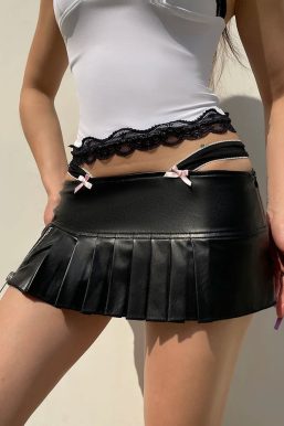 Grunge Pleated Zipper Slit Micro Mini Skirt