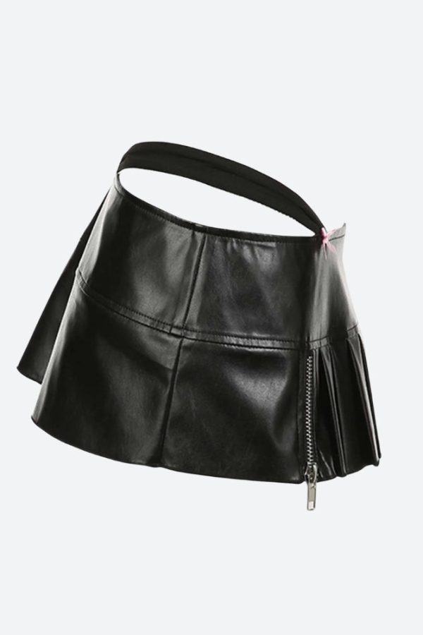 Grunge Pleated Zipper Slit Micro Mini Skirt