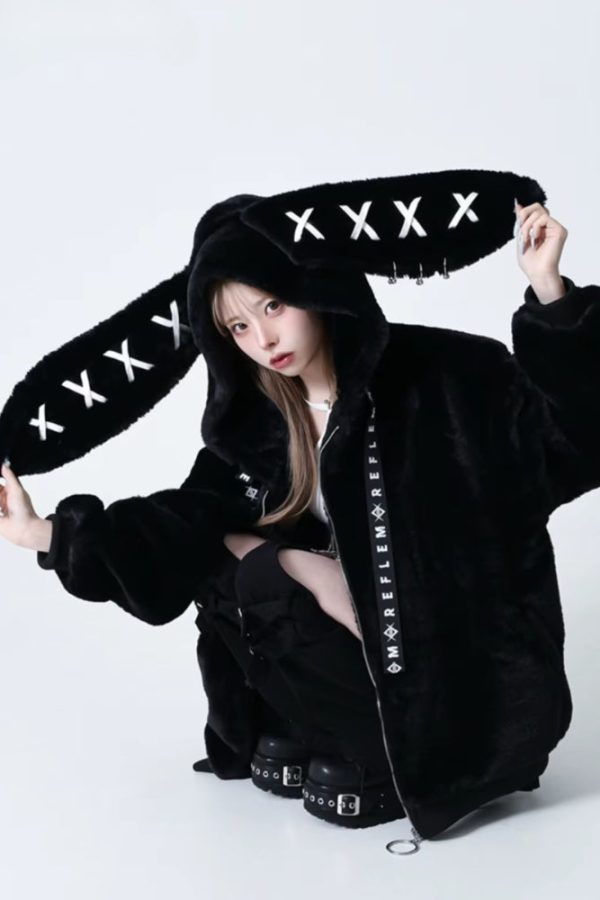 Grunge Rabbit Ear Plush Jacket