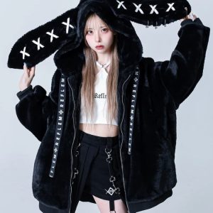 Grunge Rabbit Ear Plush Jacket